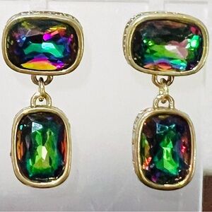 Heidi Daus 🆕 “Double Play” dangle earrings deep rich aurora borealis crystals